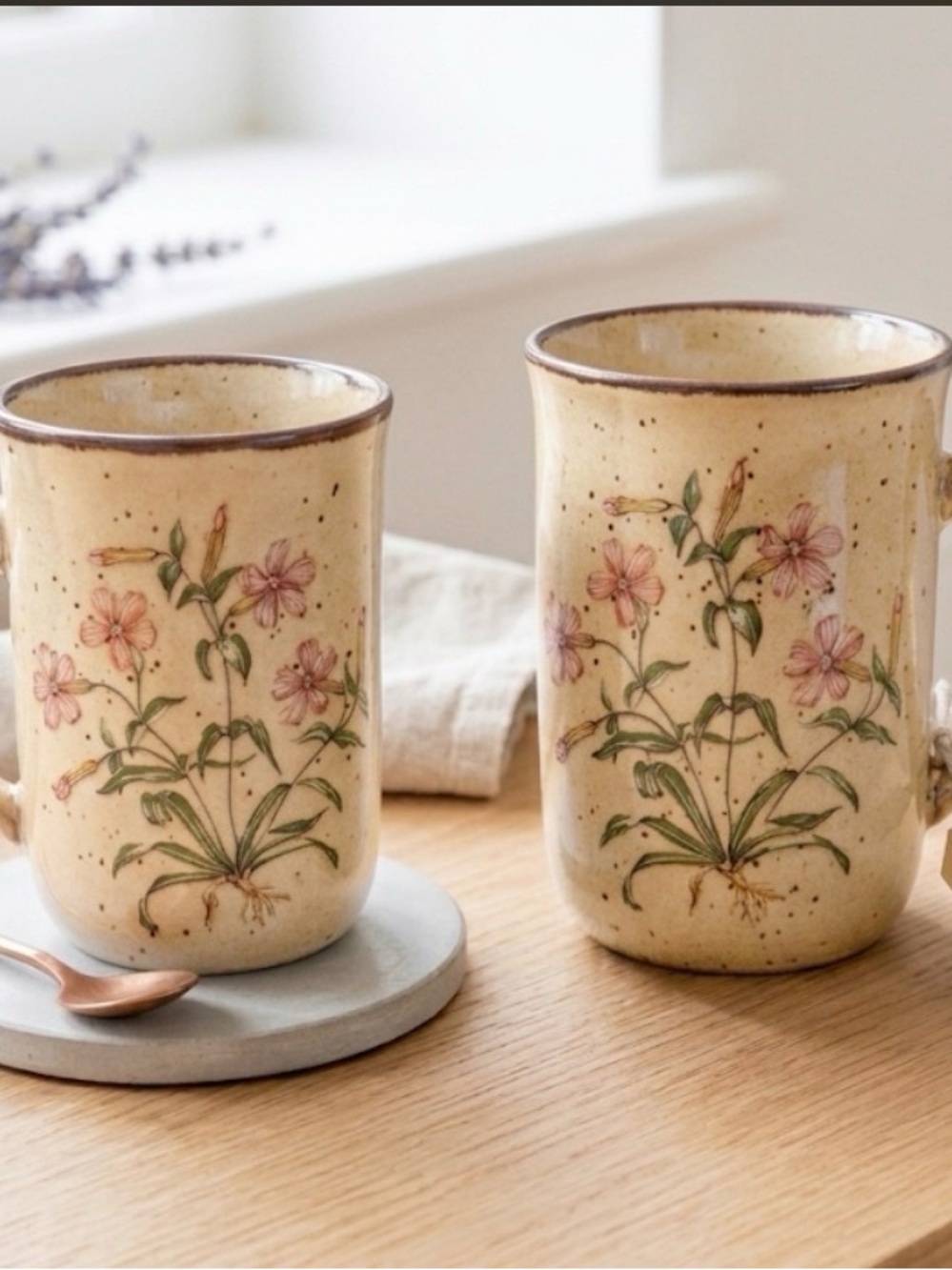 Vintage Set of Wild Pink No. 101 Japan Floral Mugs